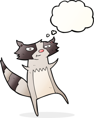 Bir insan tarafından çizilmiş düşünce balonlu bir rakun.