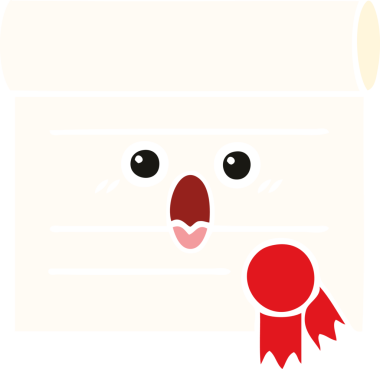 Bir insan tarafından çizilmiş bir sertifikanın düz renk retro karikatürü