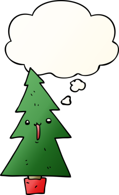 Düşünce baloncuğu bir insan tarafından çizilmiş olan çizgi film noel ağacı.