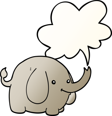 Bir insan tarafından çizilmiş, konuşma baloncuklu çizgi film fili.