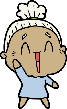 Bir insan tarafından çizilmiş mutlu yaşlı kadın çizgi filmi.