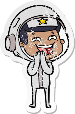 Bir insan tarafından çizilmiş gülen astronot çizgi filminin sıkıntılı çıkartması.