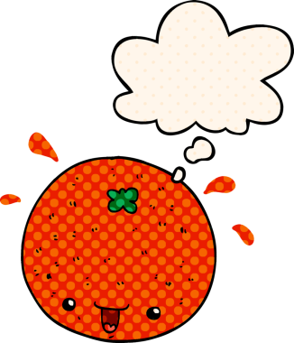 Çizgi roman tarzında bir insan tarafından çizilmiş düşünce baloncuklu turuncu çizgi film.