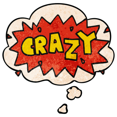 Bir insan tarafından çizilmiş grunge desen tarzında düşünce baloncuğu ile çılgın çizgi film sözcükleri