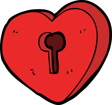 Bir insan tarafından çizilmiş anahtar deliği olan karikatür kalp.