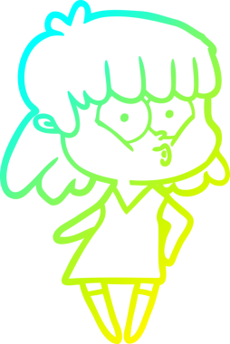 Bir insan tarafından çizilen ıslık çalan bir kızın soğuk gradyan çizgisi.