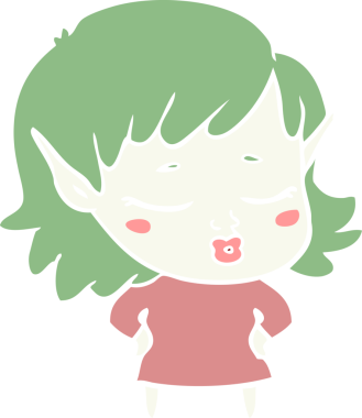 Bir insan tarafından çizilmiş düz renkli bir elf kızı.