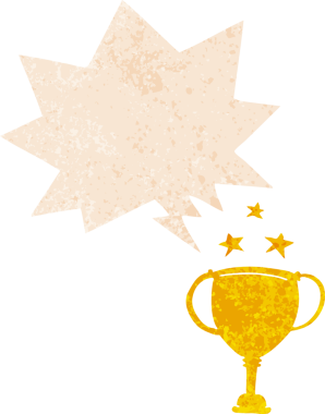 bir insan tarafından çizilmiş, grunge ile konuşma balonu ile çizgi film spor kupası sıkıntılı retro dokuma tarzı