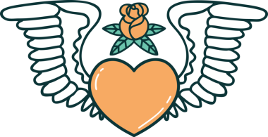 Bir insan tarafından çizilmiş kanatlı bir kalbin ikonik dövme görüntüsü