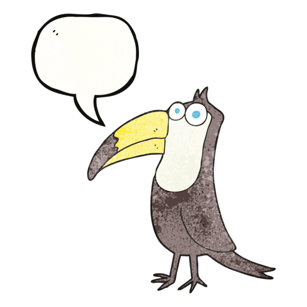 Bir insan tarafından çizilmiş serbest konuşma balonu desenli karikatür tukan.