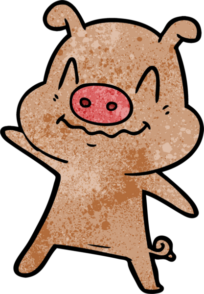 Bir insan tarafından çizilmiş sinirli çizgi film domuzu.