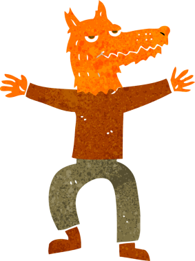 Bir insan tarafından çizilmiş tilki adam.