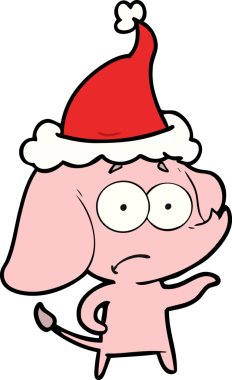 Bir insan tarafından çizilmiş Noel Baba şapkası giyen belirsiz bir filin el çizimi.