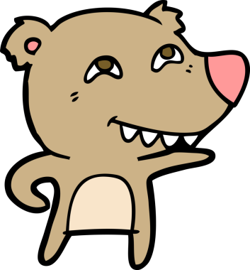 Bir insan tarafından çizilmiş dişleri gösteren çizgi film ayısı.