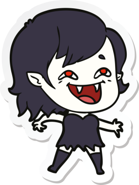 Bir insan tarafından çizilmiş, gülen vampir bir kızın çıkartması.