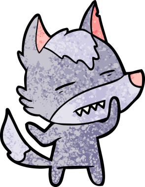 Bir insan tarafından çizilen dişleri gösteren bir kurt çizgi filmi.