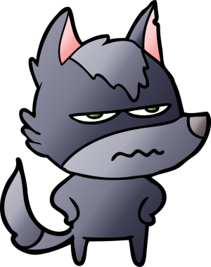 Bir insan tarafından çizilmiş rahatsız kurt çizgi filmi.