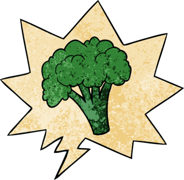 bir insan tarafından çizilmiş, geçmişe dönük konuşma baloncuklu çizgi brokoli.
