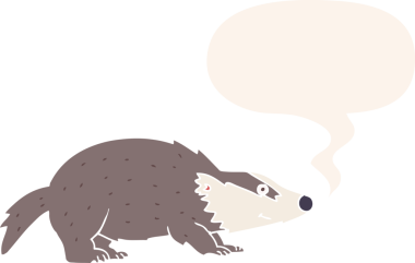 bir insan tarafından çizilmiş eski moda konuşma balonlu bir porsuk.