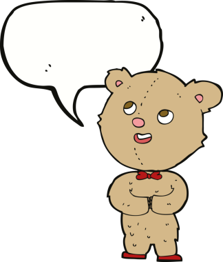 Bir insan tarafından çizilmiş konuşma baloncuklu şirin oyuncak ayı.