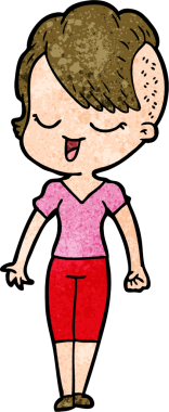 Bir insan tarafından çizilmiş mutlu çizgi film kızı.