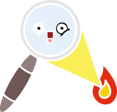 Bir insanın çizdiği büyüteçin düz renkli retro karikatürü