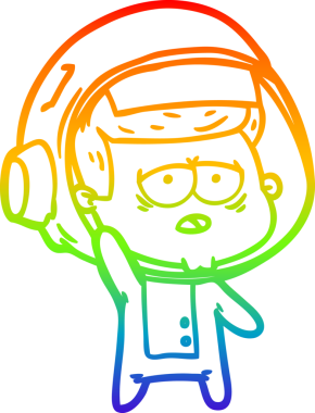 Gökkuşağı gradyan çizgi çizimi bir insan tarafından çizilmiş yorgun astronot