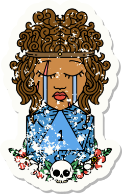 Retro Dövme Tarzı Ağlayan İnsan Barbar Bir D20 rulo ile bir insan tarafından çizilmiş