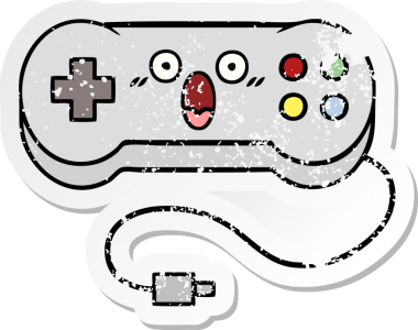 Bir insan tarafından çizilmiş sevimli bir çizgi film oyun denetleyicisinin sıkıntılı çıkartması