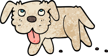 Grunge desenli resimli çizgi film mutlu köpek bir insan tarafından çizilmiş.