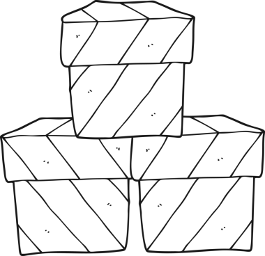 Bir insan tarafından çizilmiş siyah beyaz karikatür hediye kutuları.