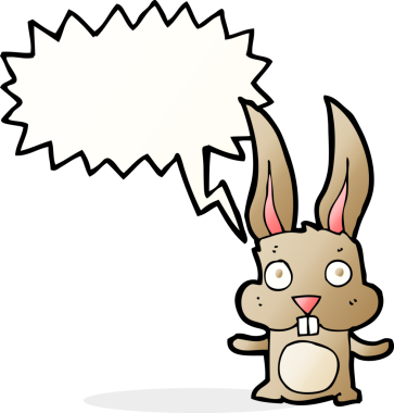 Bir insan tarafından çizilmiş konuşma balonlu çizgi film tavşanı.