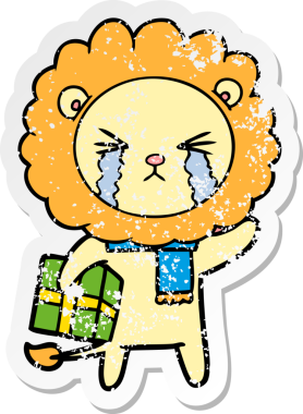 Bir insan tarafından çizilmiş ağlayan bir aslanın dertli çıkartması.