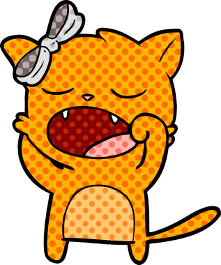 Bir insan tarafından çizilmiş esneyen kedi çizgi filmi.