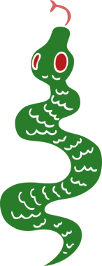 Bir insan tarafından çizilmiş yeşil bir yılan.