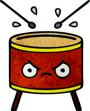 Bir insan tarafından çizilmiş eski grunge desenli davul karikatürü.