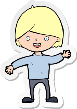 Bir insan tarafından çizilmiş, el sallayan bir çocuğun çıkartması.