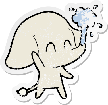 Bir insan tarafından çizilmiş su püskürten şirin bir filin sıkıntılı çıkartması.