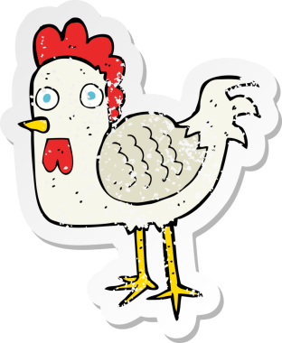Bir insan tarafından çizilmiş çizgi film tavuğunun gerilimli yapıştırması.