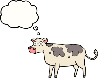 Bir insan tarafından çizilmiş serbest çizim balon karikatür ineği.