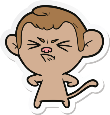 Bir insan tarafından çizilmiş kızgın bir maymunun çıkartması.