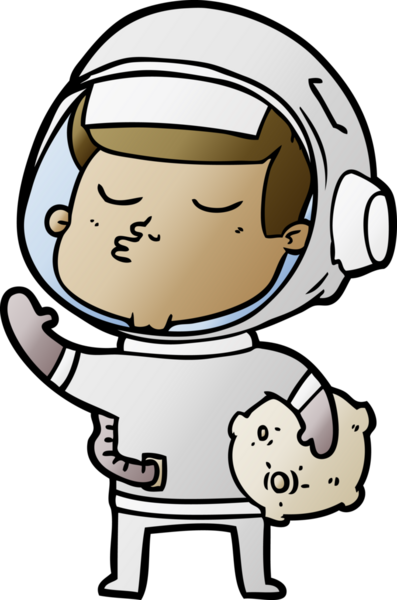 Bir insan tarafından çizilmiş kendine güvenen bir astronot çizgi filmi.