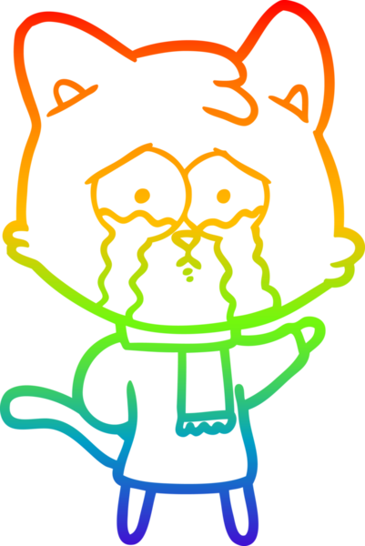 Gökkuşağı gradyan çizgi çizimi bir insan tarafından çizilmiş ağlayan bir kedi