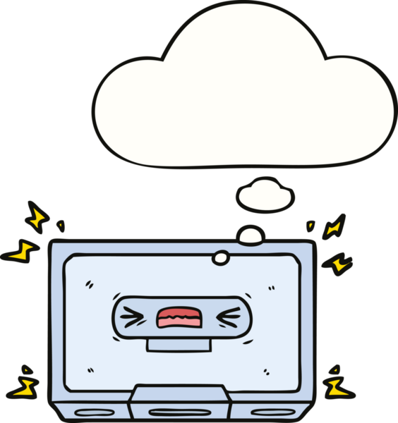 Bir insan tarafından çizilmiş düşünce baloncuklu eski bir kaset.