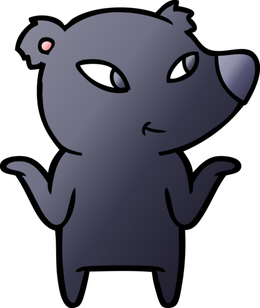 Sevimli çizgi film ayısı bir insan tarafından çizilmiş omuzlarını silkiyor.