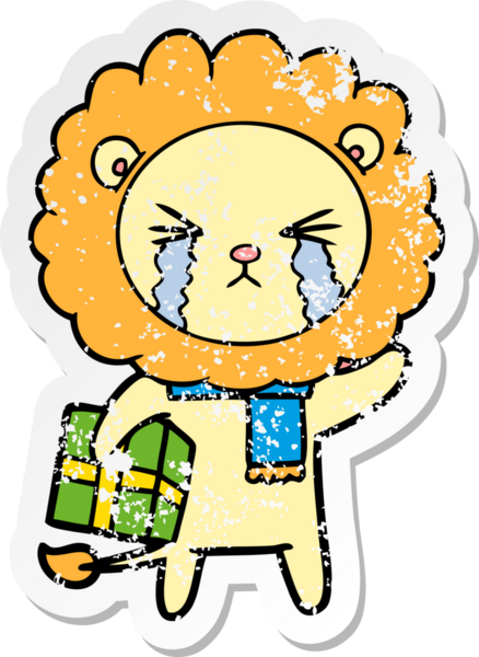 Bir insan tarafından çizilmiş ağlayan bir aslanın dertli çıkartması.