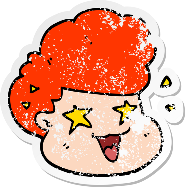 Bir insan tarafından çizilmiş heyecanlı bir karikatür çıkartması.