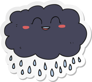 Bir insan tarafından çizilmiş karikatür yağmur bulutu etiketi.