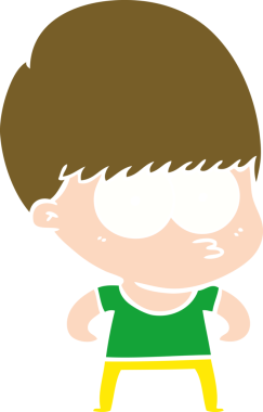 Bir insan tarafından çizilmiş tuhaf düz renkli çizgi film çocuğu.