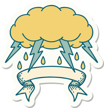 Bir insan tarafından çizilmiş fırtına bulutu sancağına sahip dövme stili çıkartması